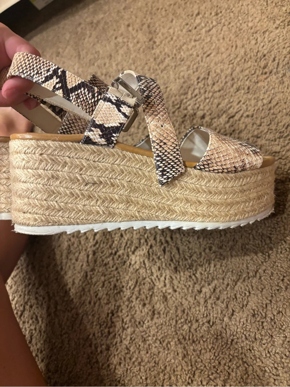 Snake-Print Espadrille Platform Sandals in Beige/Black